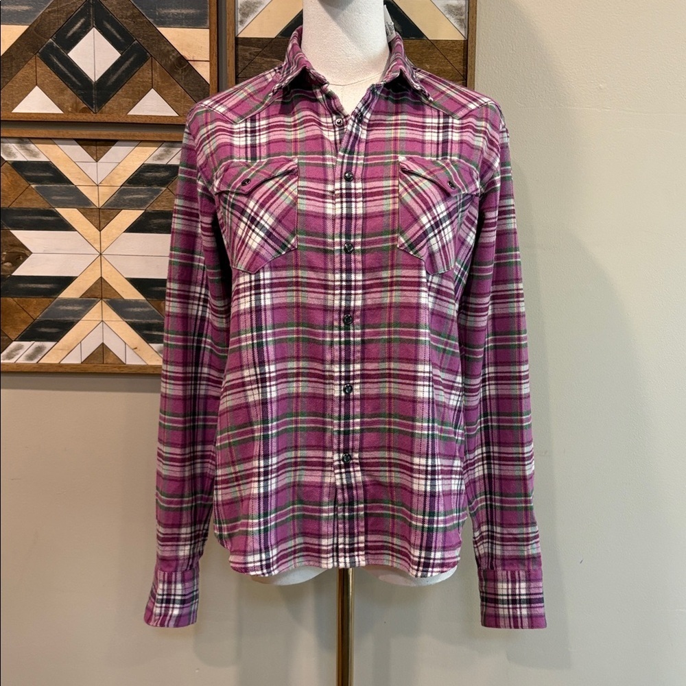 Ralph Lauren Blue Label Purple Flannel Plaid Top Slim Fit 8 NWT